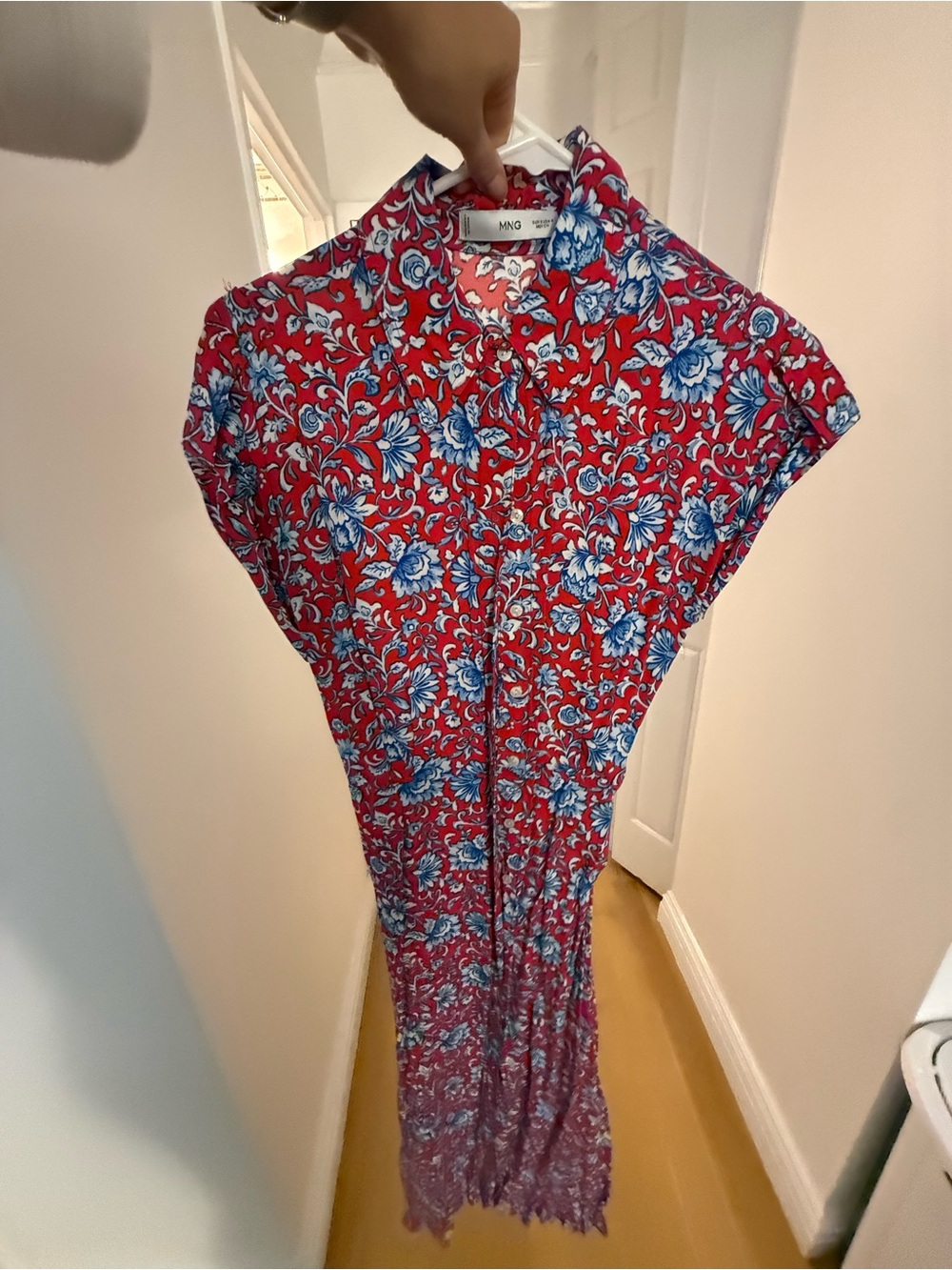 Mango Red Dress with Blue Floral Print